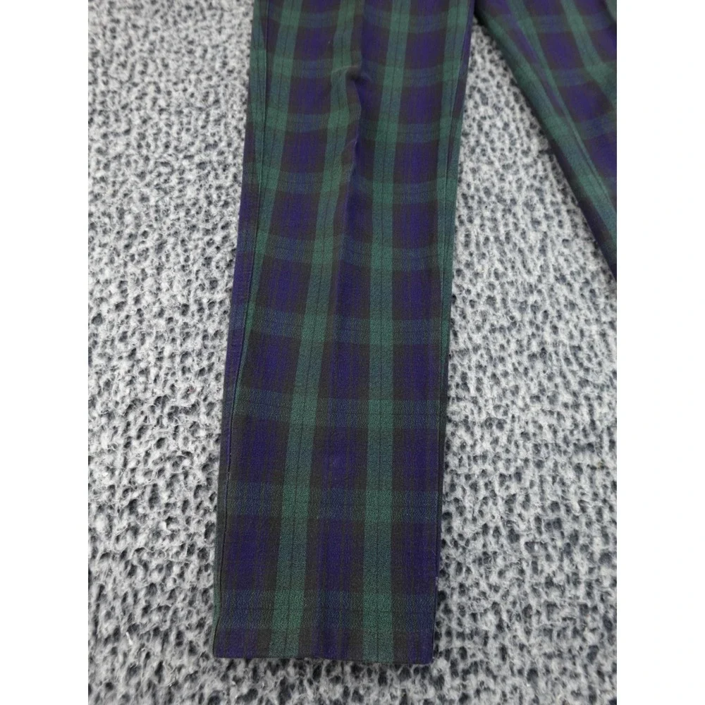Zerres High Waisted Black Watch Plaid Slim Leg‎ Trousers Green Navy Blue Size 26